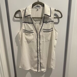 Express Sleeveless Cream Shirt with Black Trim
